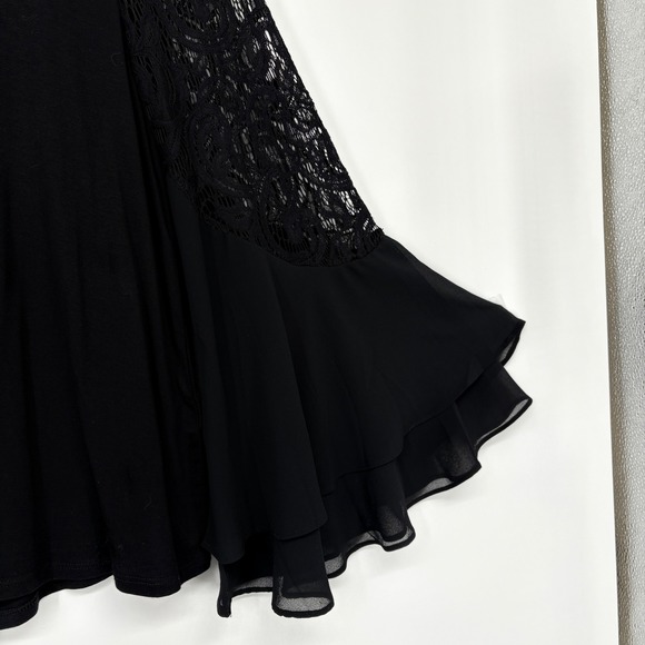 NWT L Joseph A Black Mock Neck Keyhole Bell Sleeve Lace Detail Blouse Top Dressy - Picture 8 of 13